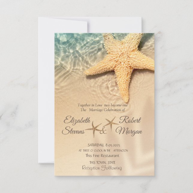Convite Estrela do Mar Casamento na Praia de Areia (Frente)