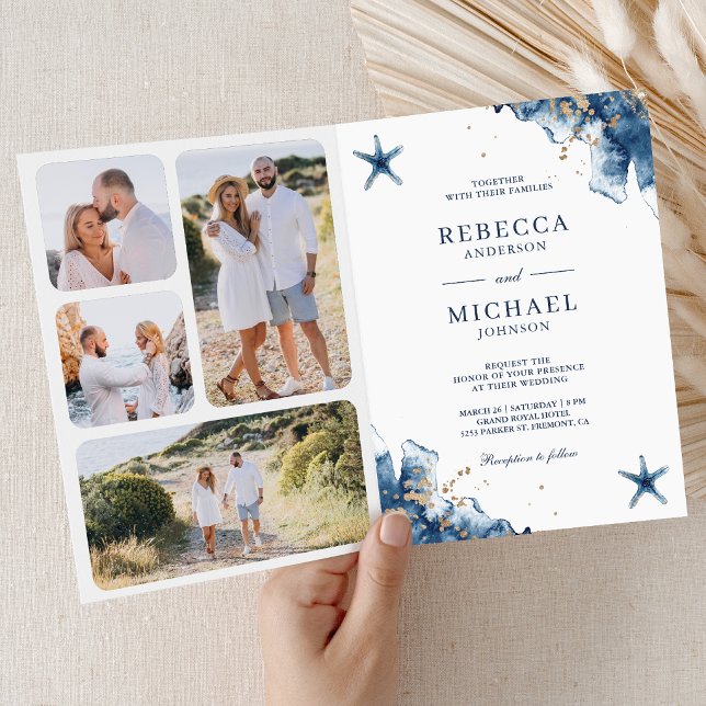 Convite Estrela do Mar da Marinha Náutica Casamento Código (Criador carregado)