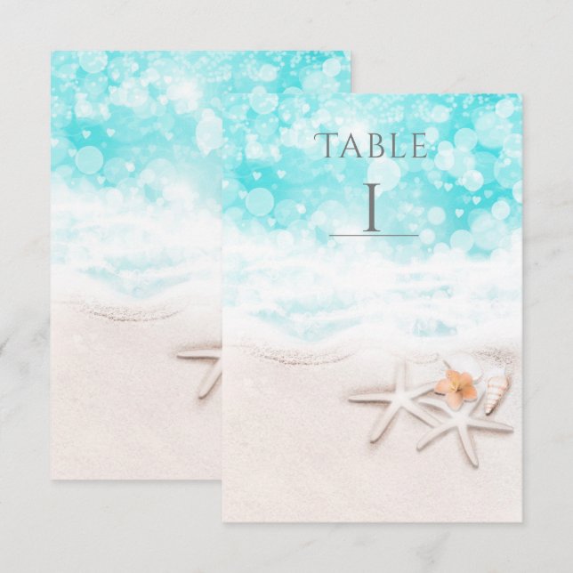 Convite Estrela do Mar de Areia Branca Oceano Azul Número  (Frente/Verso)