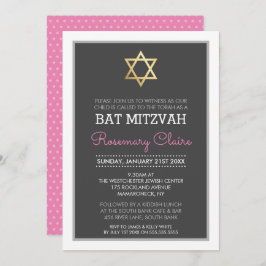 Convite ESTRELA Dourada de DAVID bat mitzvah cinza moderna