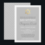 Convite ESTRELA Dourada do bar DAVID mitzvah cinza simples<br><div class="desc">*** NOTA - A CRUZ DO EFEITO DA FOLHA DE OURO É UMA IMAGEM IMPRESSA *** Um design elegante e sofisticado com detalhes da espiral para o BAR/CONVITE MITZVAH do seu filho. Uau seus amigos e família com este pequeno número;D Configuração como modelo é simples para você adicionar seus próprios...</div>