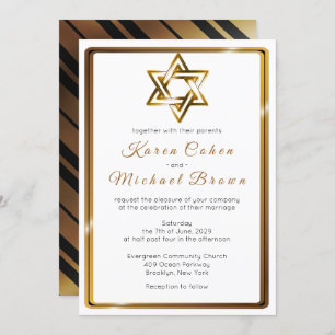 Convite Estrela Dourada Metálica de David Casamento Judaic