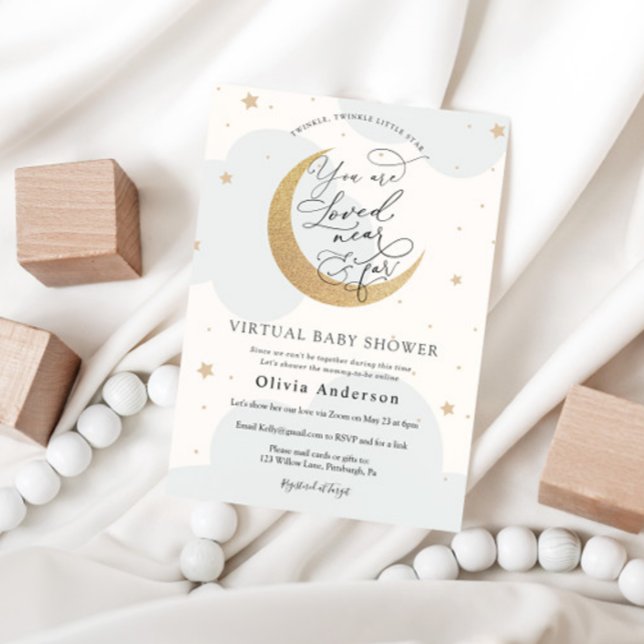 Convite Estrela e Lua Azul do Chá de fraldas Virtual (Criador carregado)