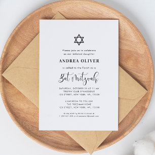 Convite Estrela Estilosa de David em Letra Branca Bat Mitz