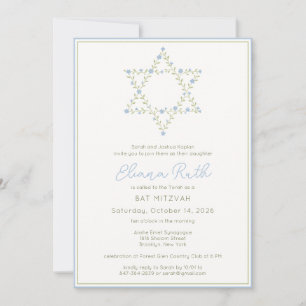 Convite Estrela Floral Judaica Elegante de David Bat Mitzv