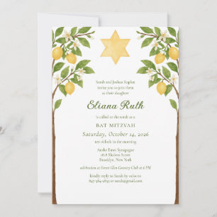 Convite Estrela Floral Judaica Lemon de David Bat Mitzvah