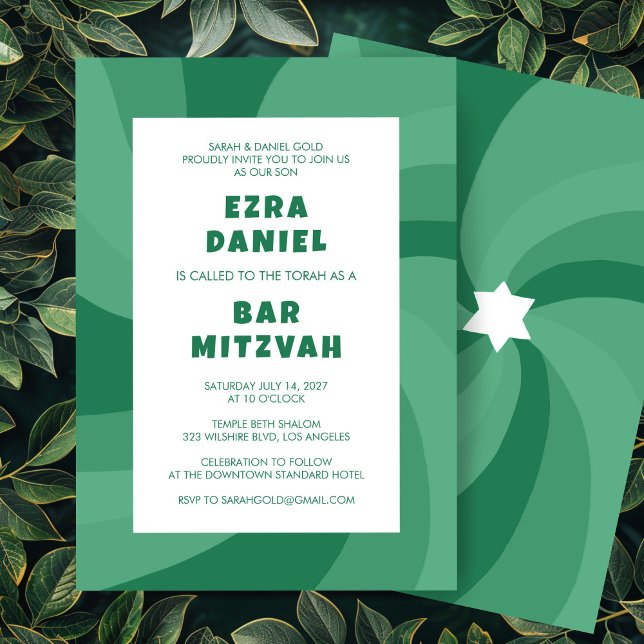 Convite Estrela giratória moderna do Bar personalizado Dav (Modern Swirl Star of David Custom Bar Bat Bnai Mitzvah Invitation
)