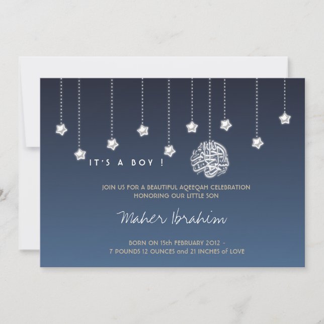 Convite Estrela islâmica do céu nocturno do bebê de Aqiqah (Frente)