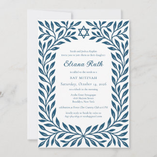 Convite Estrela Judaica de David Leaves Bar ou Bat Mitzvah