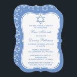 Convite Estrela Judia Branca e Azul de David Bar Mitzvah<br><div class="desc">Estes convites podem ser personalizados para qualquer evento judeu sagrado, incluindo o Bar Mitzvah, Bat Mitzvah, Confirmação, Casamento, etc. Adicione seu texto personalizado usando a seção "Editar este modelo de design" ou clique no botão azul "Personalizá-lo" para alterar o estilo e a cor da fonte ou para adicionar uma foto...</div>