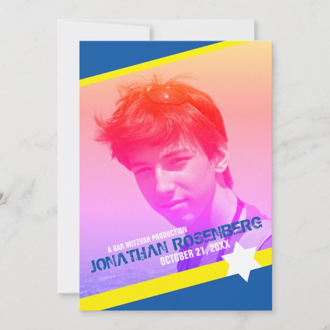 Convite Estrela Moderna do Bar de David Photo Mitzvah Conv (Frente)