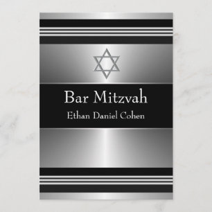 Convite Estrela Negra de Davi Bar Mitzvah Prata