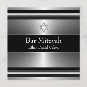 Convite Estrela Negra de Davi Bar Mitzvah Prata