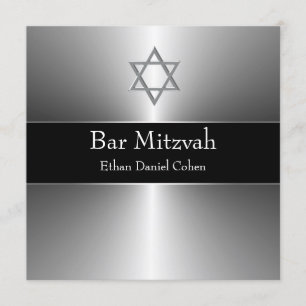 Convite Estrela Negra de Davi Bar Mitzvah Prata