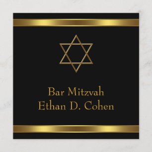 Convite Estrela Negra de David Bar Mitzvah Dourada