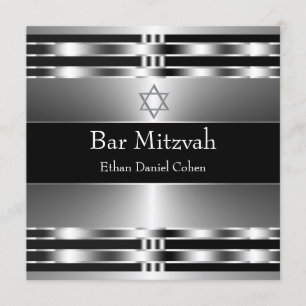 Convite Estrela Negra de David Bar Mitzvah em Prata