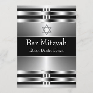 Convite Estrela Negra de David Bar Mitzvah Prata