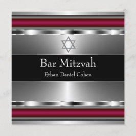 Convite Estrela Negra Vermelha de Davi Bar Mitzvah