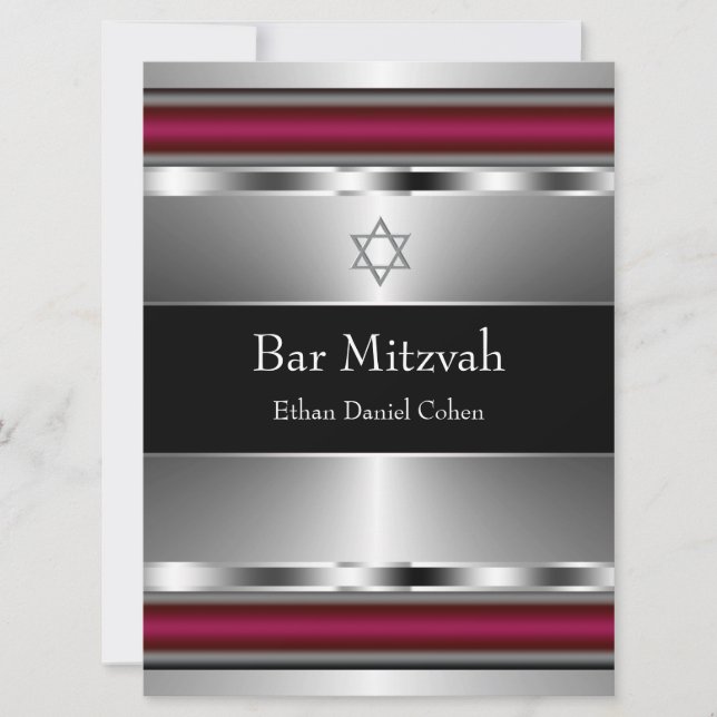 Convite Estrela Negra Vermelha de Davi Bar Mitzvah (Frente)