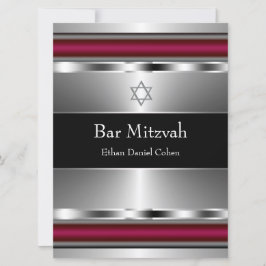 Convite Estrela Negra Vermelha de Davi Bar Mitzvah