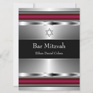 Convite Estrela Negra Vermelha de Davi Bar Mitzvah