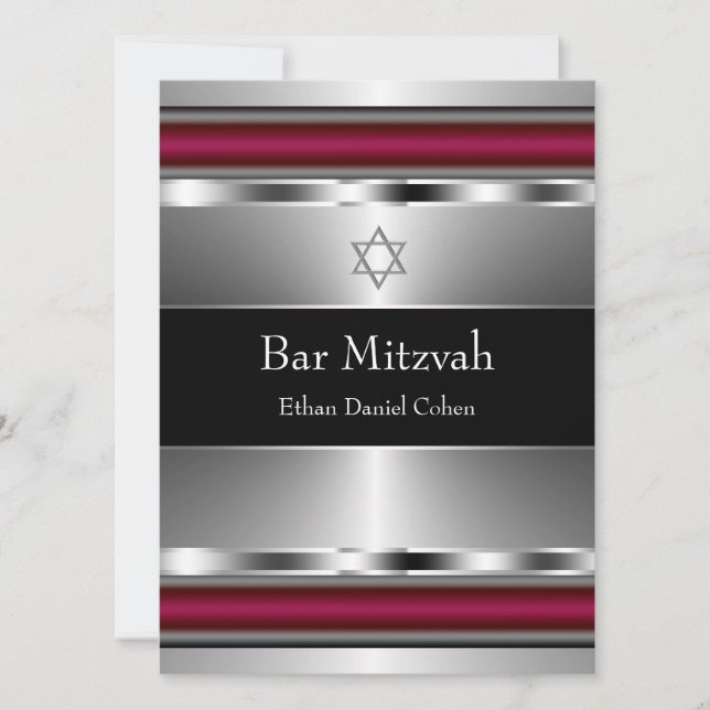 Convite Estrela Negra Vermelha de David Bar Mitzvah (Frente)