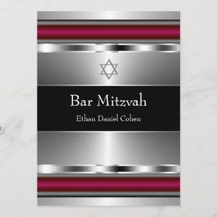 Convite Estrela Negra Vermelha de David Bar Mitzvah