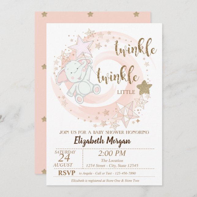 Convite Estrela Pequena Brilhante, Chá de fraldas Bebê Urs (Frente/Verso)