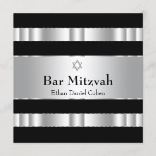 Convite Estrela Prateada Negra de David Bar Mitzvah