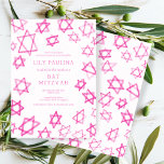 Convite Estrela Rosa de Diversão de Água do Bar David Bat<br><div class="desc">Um cartão perfeito para anunciar um morcego mitzvah, bar mitzvah ou outra celebração judaica! A mão fez a aquarela arte para você na frente e atrás! TOTALMENTE PERSONALIZÁVEL! Clique em "Personalizar" acima para editar o texto. Clique em "editar usando a ferramenta design" para ajustar as fontes, as cores e os...</div>