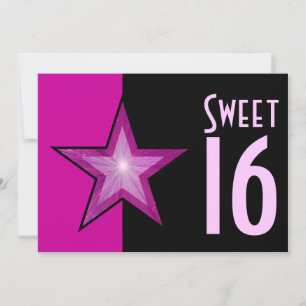 Convite Estrela Rosa 'Sweet 16', cor-de-rosa, preto