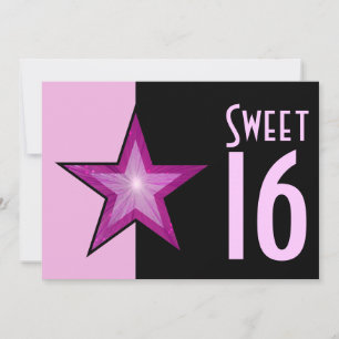Convite Estrela Rosa 'Sweet 16', rosa-claro, preto