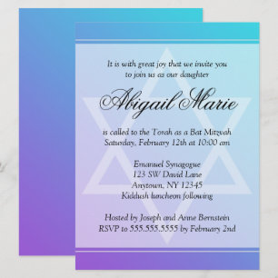 Convite Estrela Roxa de David Bat Mitzvah