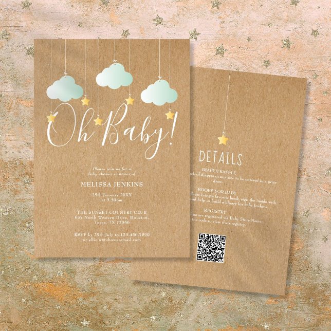 Convite Estrela Rústica, Querida, Tudo Em Um Chá de fralda (Rustic Twinkle Star Oh Baby All In One Baby Shower Invitation)