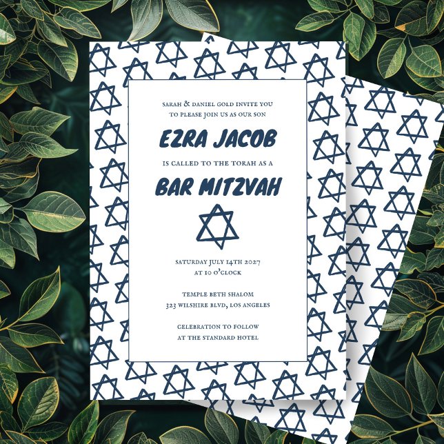 Convite Estrela Simples de David Personalizado B'nai Bat B (Simple Star of David Custom B'nai Bat Bar Mitzvah Invitation
Blue White Minimalist)