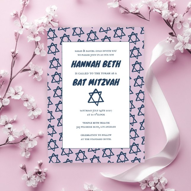 Convite Estrela Simples de David Personalizado B'nai Bat B (Simple Star of David Custom B'nai Bat Bar Mitzvah Invitation
)