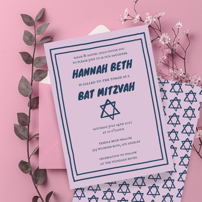 Convite Estrela Simples de David Personalizado B'nai Bat B (Simple Star of David Custom B'nai Bat Bar Mitzvah Invitation
)