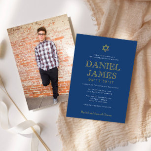 Convite Estrela Simplesmente Elegante, Bar Mitzvah com Fot