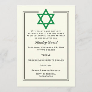 Convite Estrela Verde de David Bar Mitzvah