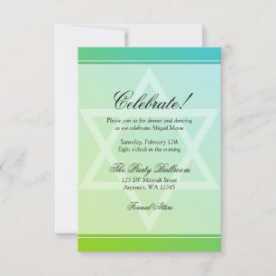 Convite Estrela Verde Teal da Recepção David Bat Mitzvah