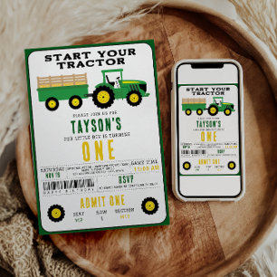 Convite Estrelar o seu primeiro aniversario Trator   Tema 