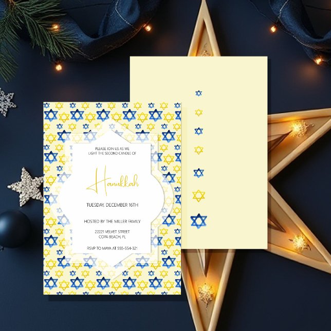 Convite Estrelas Amarelas Azuis Elegantes De David Waterco (Criador carregado)