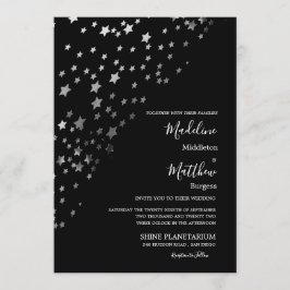 Convite Estrelas Astral Prata Noite de Casamento Preto
