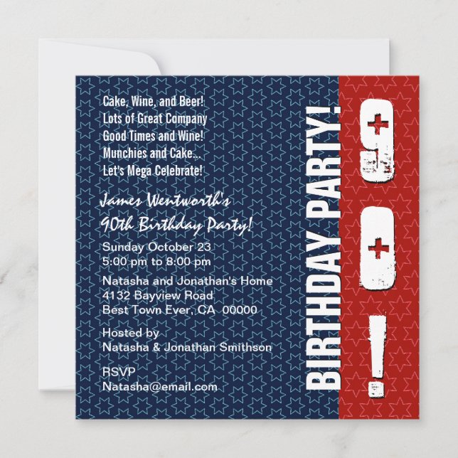 Convite estrelas azuis brancas vermelhas modernas W302 do (Frente)