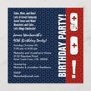 Convite estrelas azuis brancas vermelhas modernas W302 do