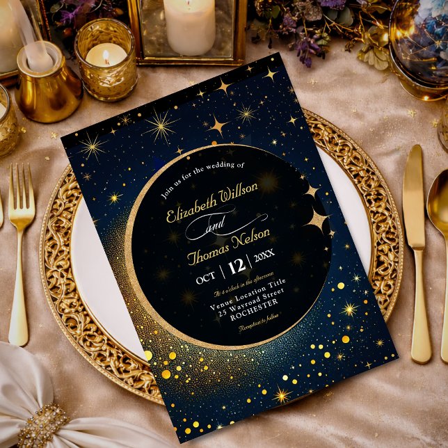 Convite Estrelas Azuis da Meia-Noite Lua Halo Celestial Ca (Criador carregado)