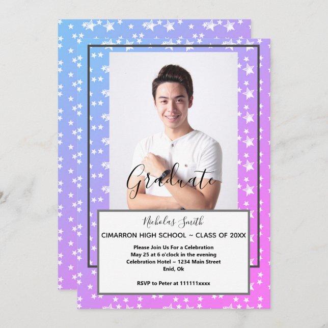 CONVITE ESTRELAS AZUIS MODERNAS FORMANDO MASCULINAS | FEST (Frente/Verso)