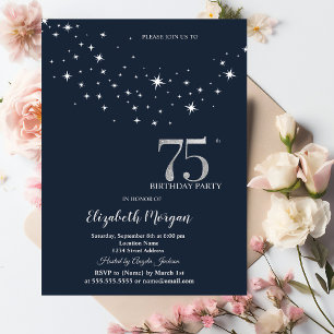 Convite Estrelas Brancas Simples Aniversário de 75 anos Az