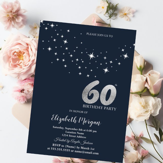 Convite Estrelas Brancas Simples Azuis Festa de Aniversári (Criador carregado)