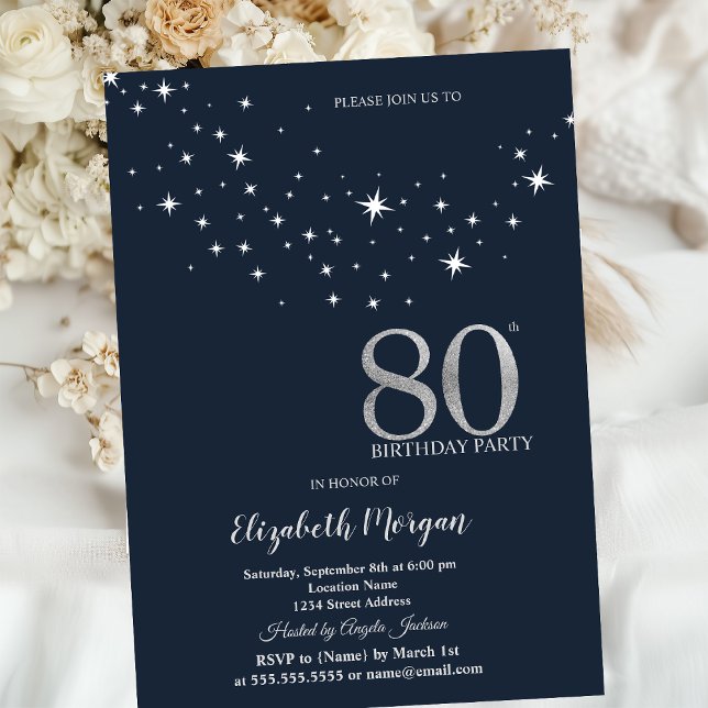 Convite Estrelas Brancas Simples Azuis Festa de Aniversári (Criador carregado)